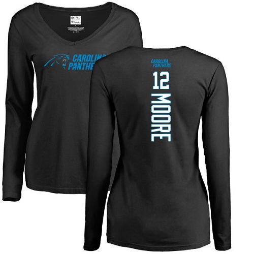 Carolina Panthers Black Women DJ Moore Backer Slim Fit NFL Football #12 Long Sleeve T Shirt->nfl t-shirts->Sports Accessory